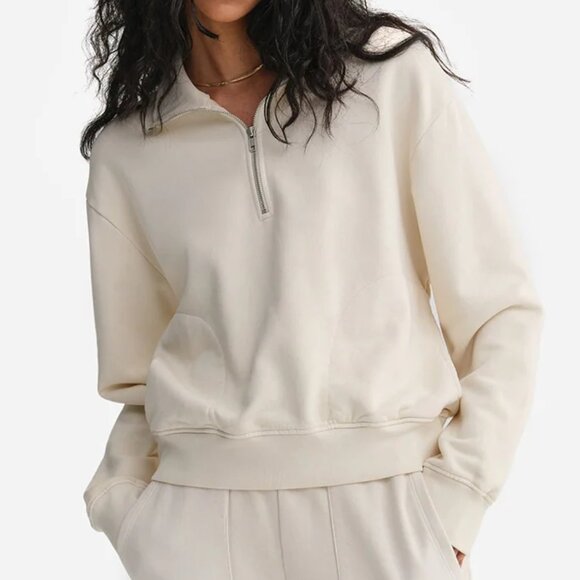[MATE the Label] Organic Fleece Quarter Zip Sweatshirt in Mushroom Small - Picture 1 of 7